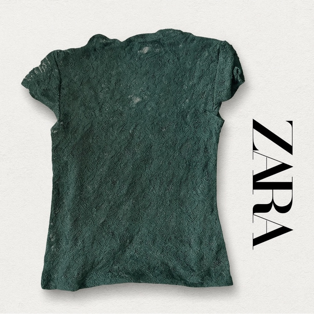 Zara Green Lace Sheer Short Sleeve Top Women’s XS/S Sexy Evening Blouse